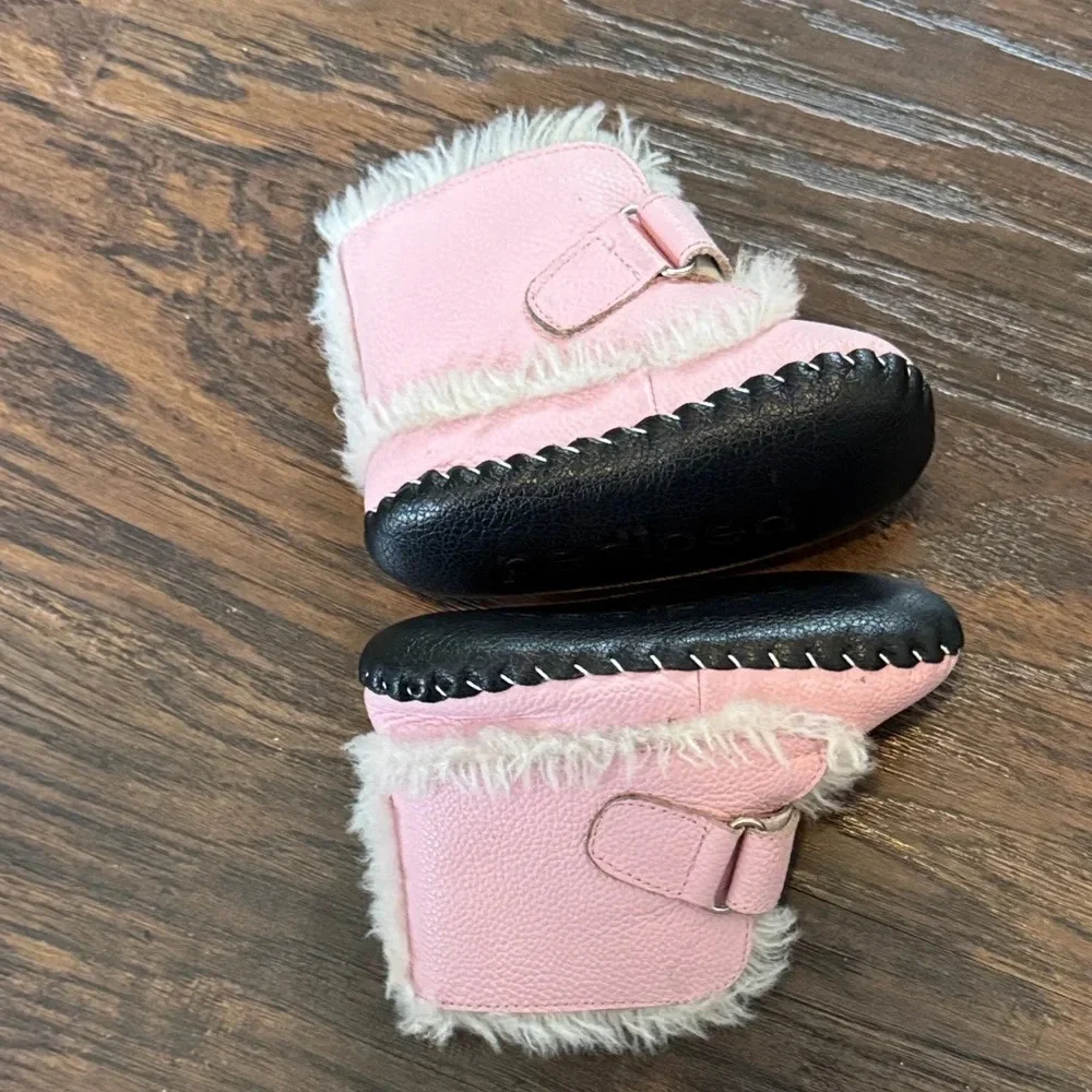 pediped Pink Faux-Fur Walker Booties with Black Soles